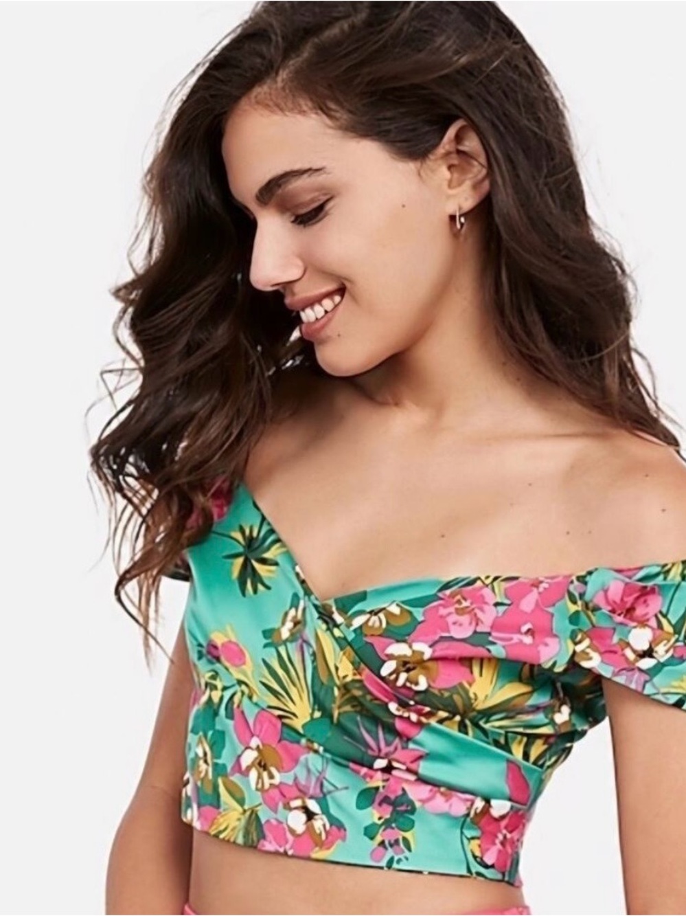 Express X Rocky Barnes tropical print crop top